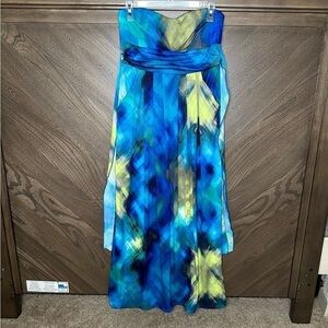 Strapless Marble Green Blue Maxi Dress size L